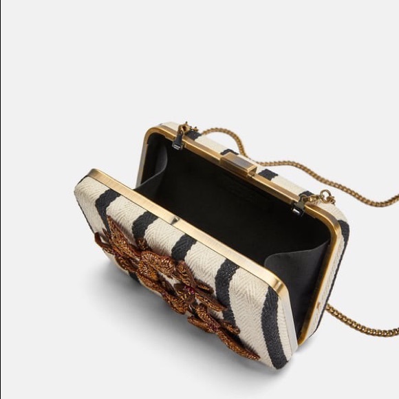 NWT Zara Striped Fabric Floral minaudière Clutch - Picture 2 of 7